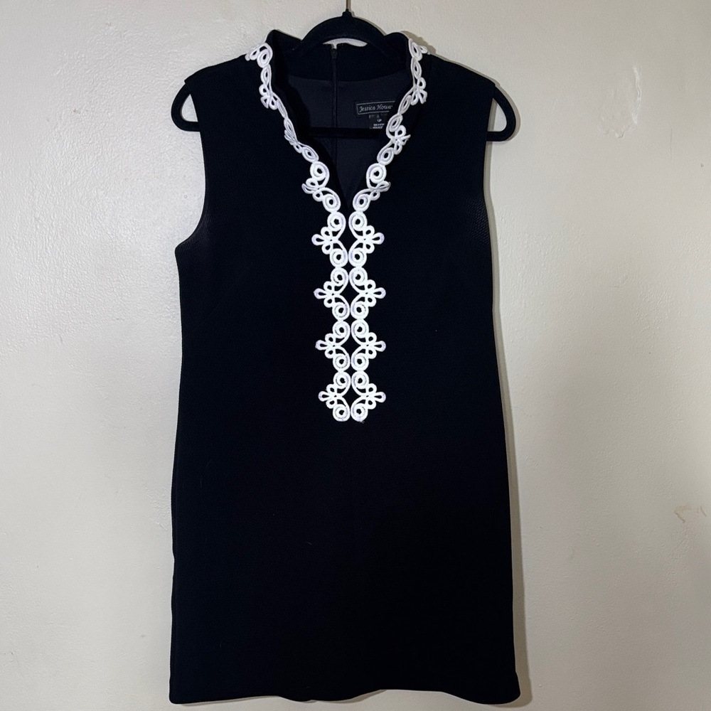 Jessica Howard Black Dress with White Embroidery